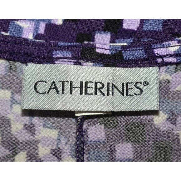 Catherines Dress Womens Plus 2X 22W Midi Purple Faux Wrap Ruched Flutter Sleeve - Picture 9 of 10